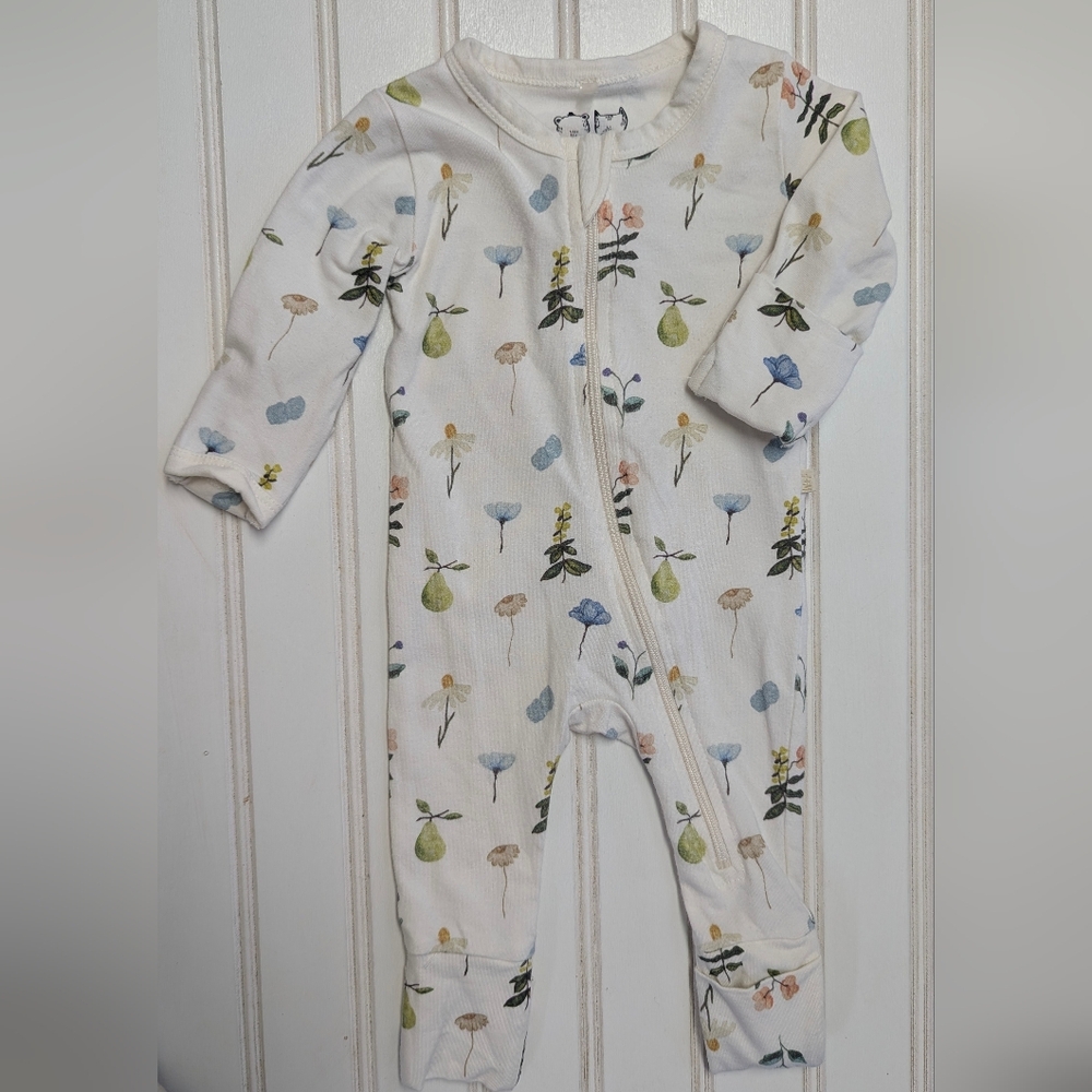 Baby Floral Footie One-Piece - White with Pastel Prints